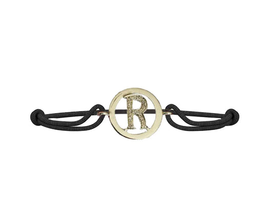 Alphabet R Bracelet in 925 Silver with Diamonds on Size Adjustable Nylon Thread - Jewelslane