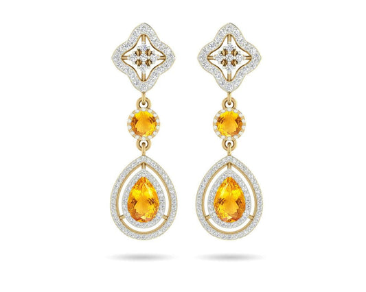 Asin Citrine & diamond Dangle Earrings - Jewelslane