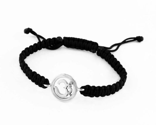 Om Bracelet in 92.5 Silver with a Diamond on Nylon Thread - Jewelslane