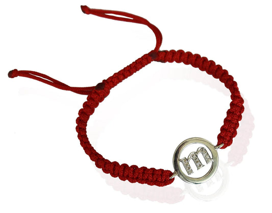 Lower Case Alphabets Bracelet with Diamonds in Silver on Size Adjustable Nylon Thread - Jewelslane