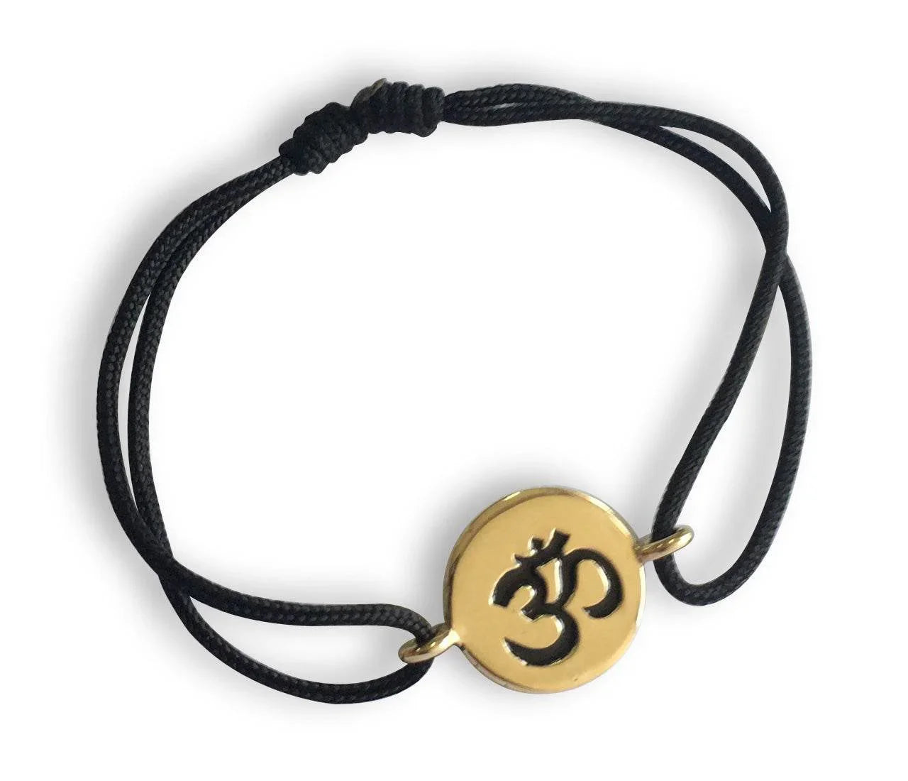 Auspicious Om Bracelet in 14k Gold for New Born Baby on adjustable black thread nazaria - Jewelslane