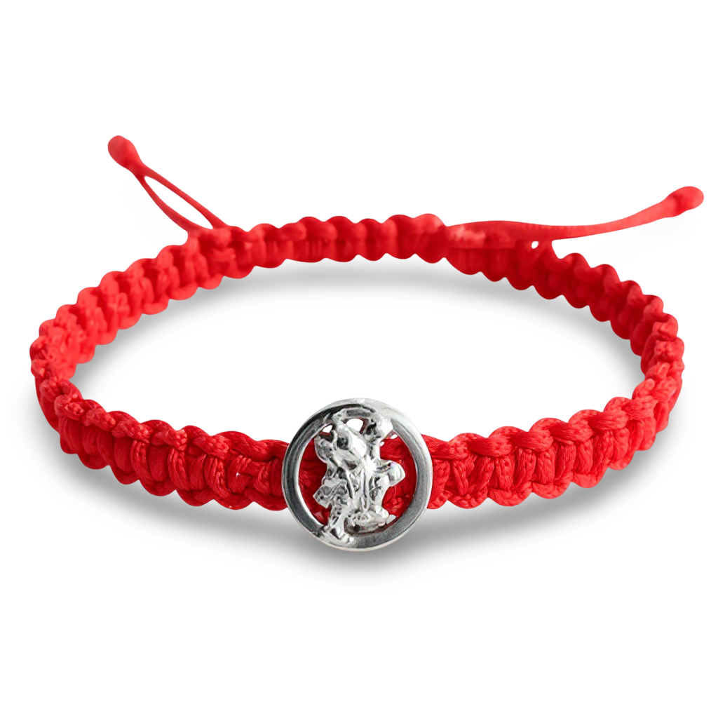 Auspicious Hanuman Bracelet for Men in Silver On Size Adjustable Nylon Thread - Jewelslane