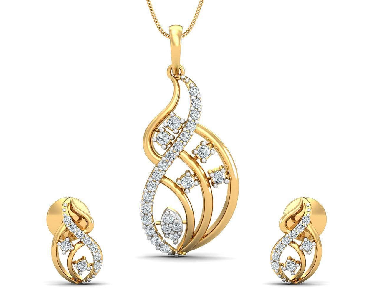 Deena Brilliant Cut Diamond Earring Pendant Set - Jewelslane