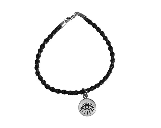 Evil Eye charm bracelet on leather cord - Jewelslane