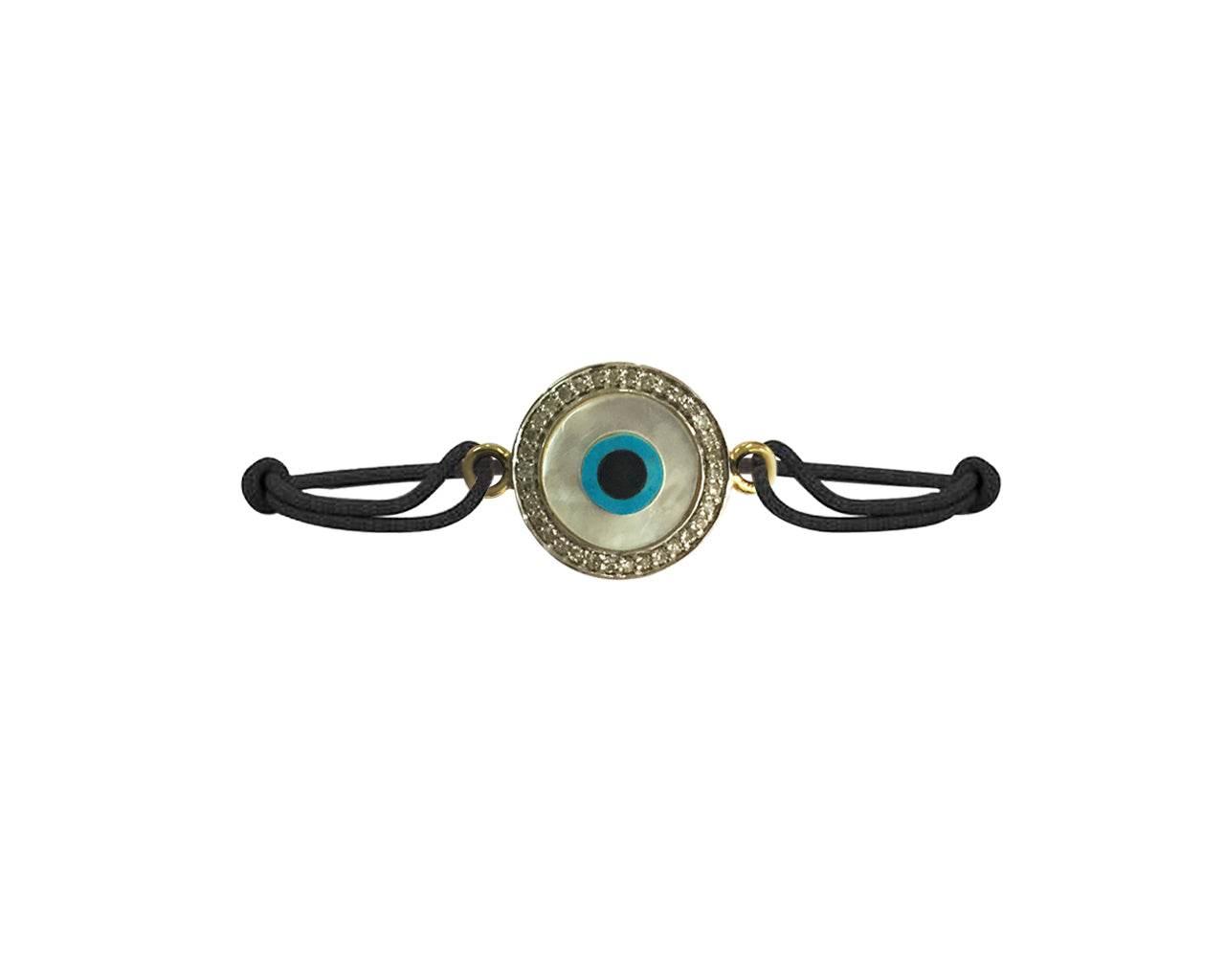 Evil eye Mother of Pearl Bracelet on adjustable thread - Jewelslane