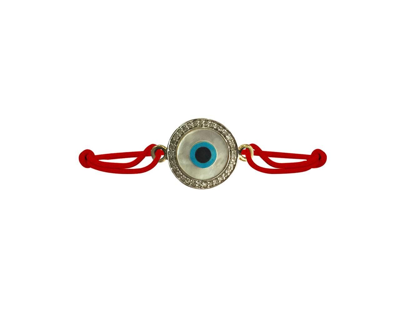 Evil eye Mother of Pearl Bracelet on adjustable thread - Jewelslane