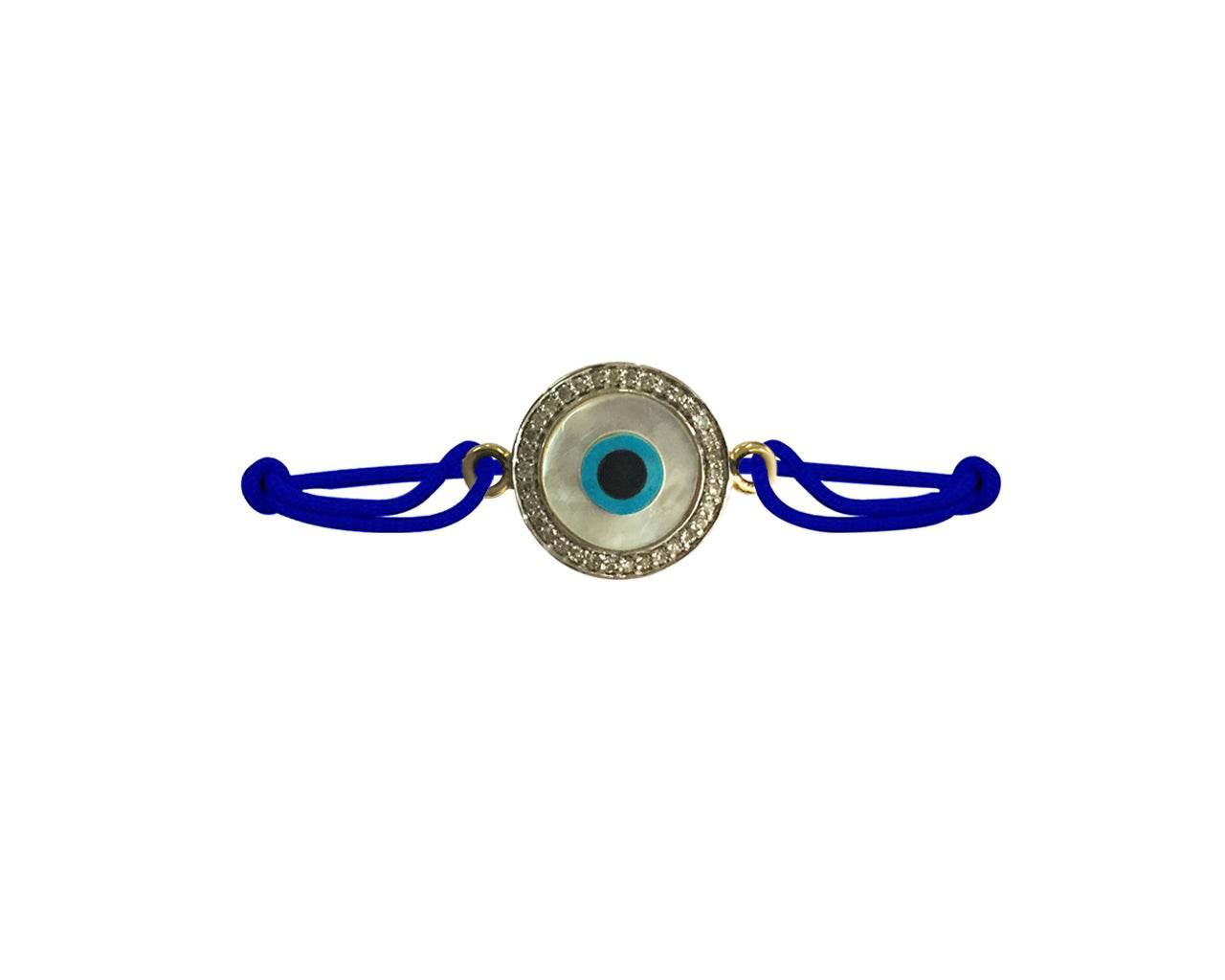 Evil eye Mother of Pearl Bracelet on adjustable thread - Jewelslane