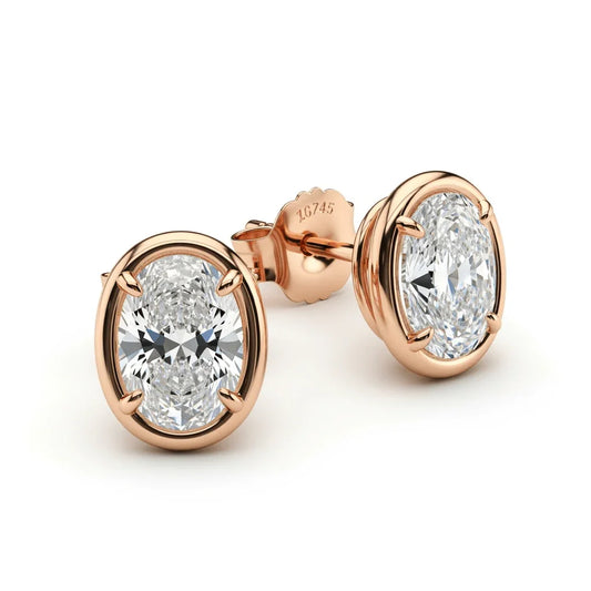Fali Bezel set Oval shape Diamond Earrings - Jewelslane