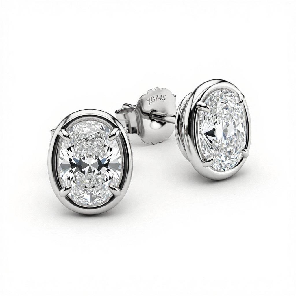 Fali Bezel set Oval shape Diamond Earrings - Jewelslane