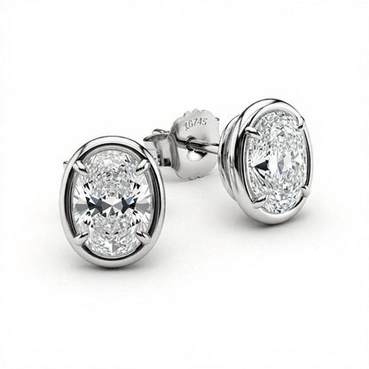 Fali Bezel set Oval shape Diamond Earrings - Jewelslane