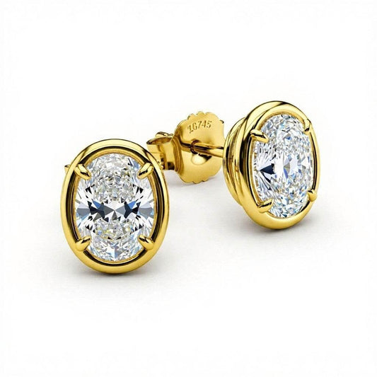 Fali Bezel set Oval shape Diamond Earrings - Jewelslane