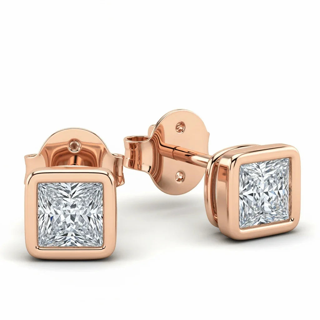 Feni Princess Cut Lab Diamond Solitaire Earrings - Jewelslane