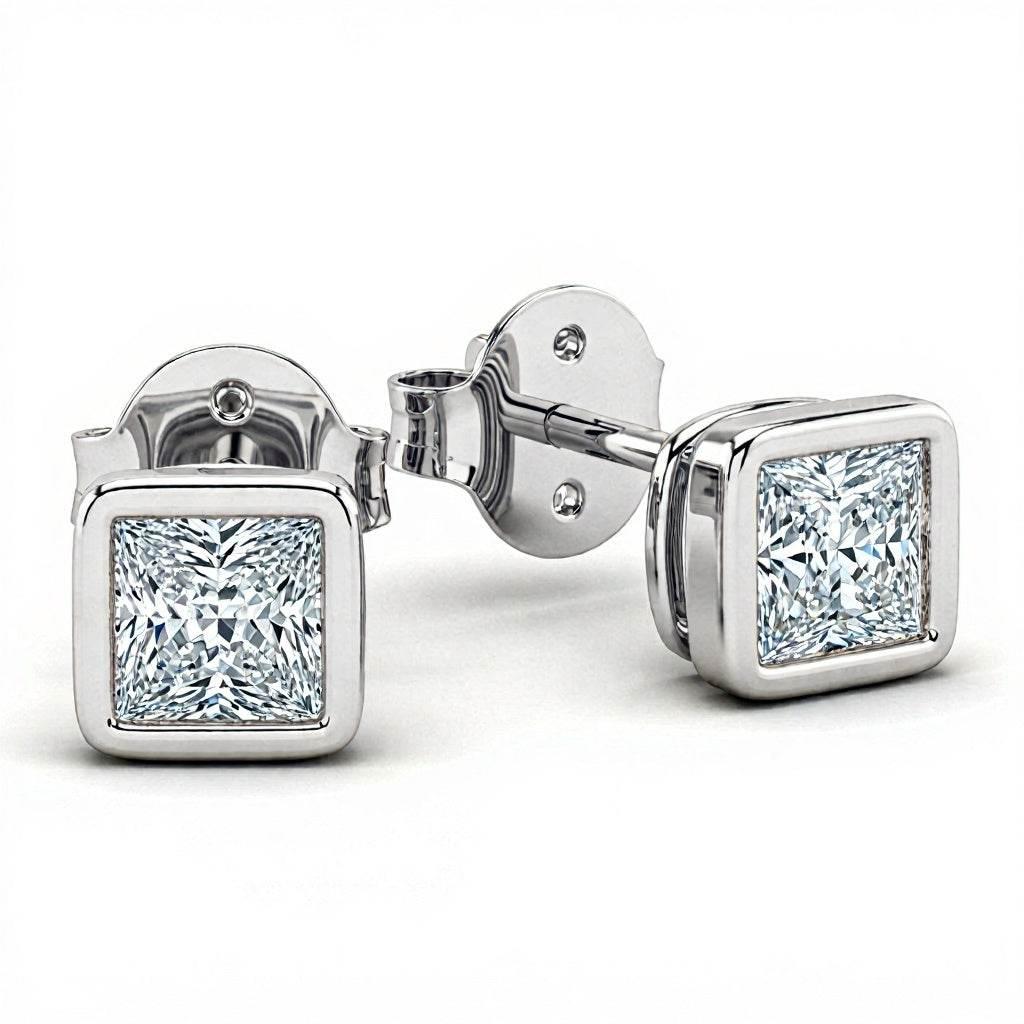 Feni Princess Cut Lab Diamond Solitaire Earrings - Jewelslane
