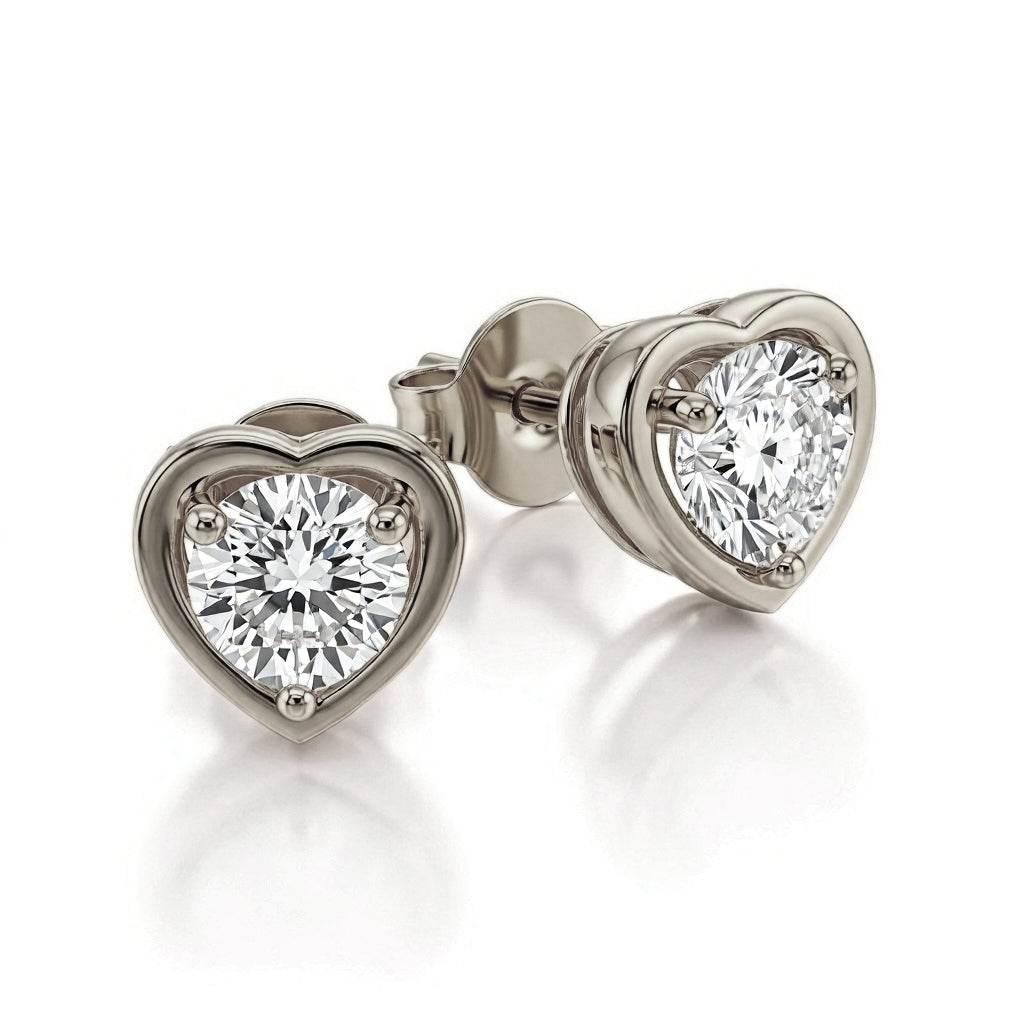 Feri Round Brilliant Diamond Earrings in Heart Shape - Jewelslane
