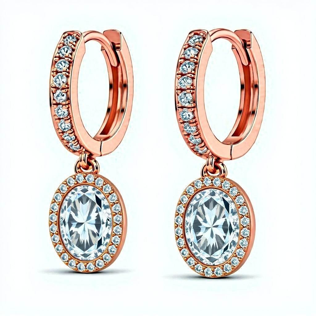 Oval Shape Diamond Solitaire Hoop earrings with diamond Halo - Jewelslane