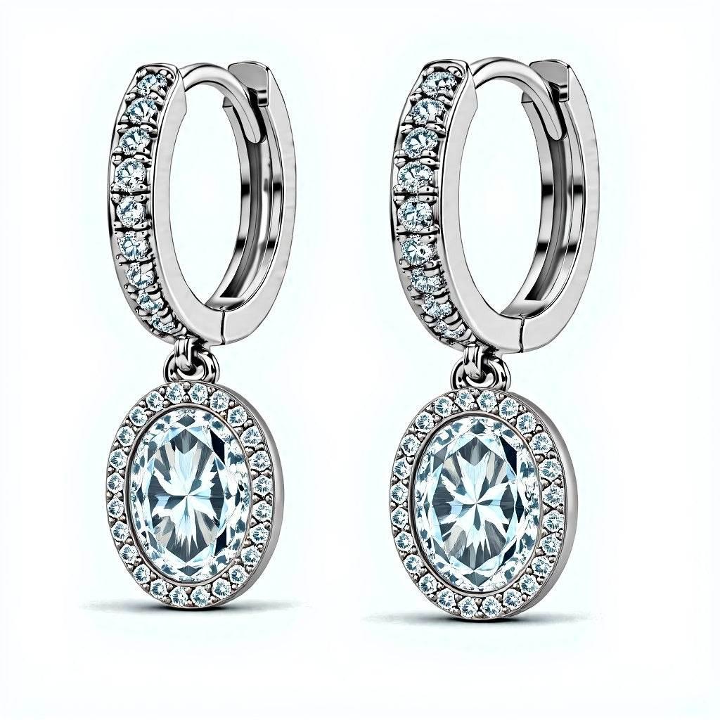 Oval Shape Diamond Solitaire Hoop earrings with diamond Halo - Jewelslane