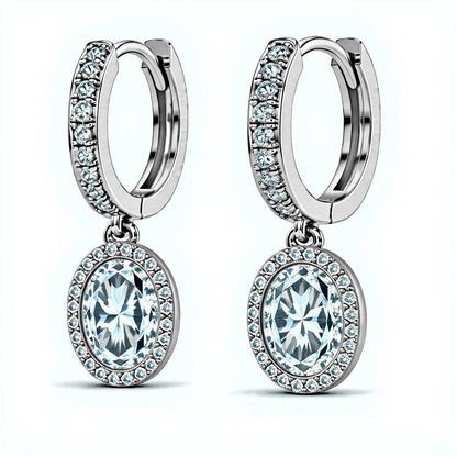 Oval Shape Diamond Solitaire Hoop earrings with diamond Halo - Jewelslane