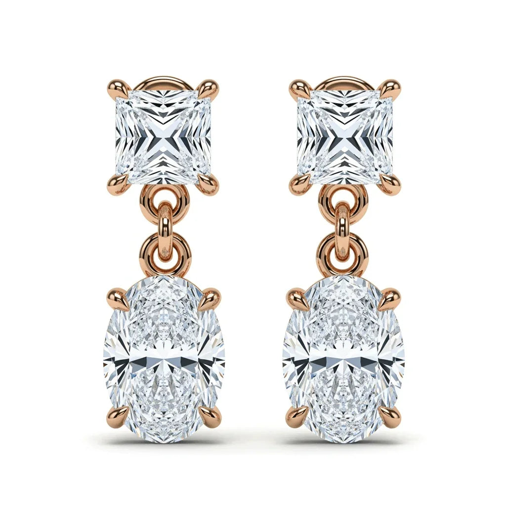 Fino Princess and Oval cut Lab diamond solitaire Earrings - Jewelslane