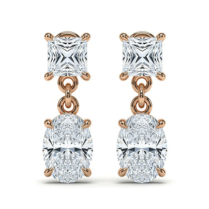 Fino Princess and Oval cut Lab diamond solitaire Earrings - Jewelslane