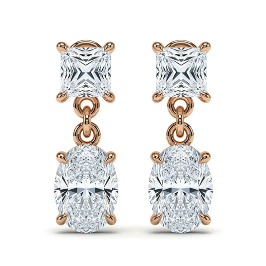 Fino Princess and Oval cut Lab diamond solitaire Earrings - Jewelslane