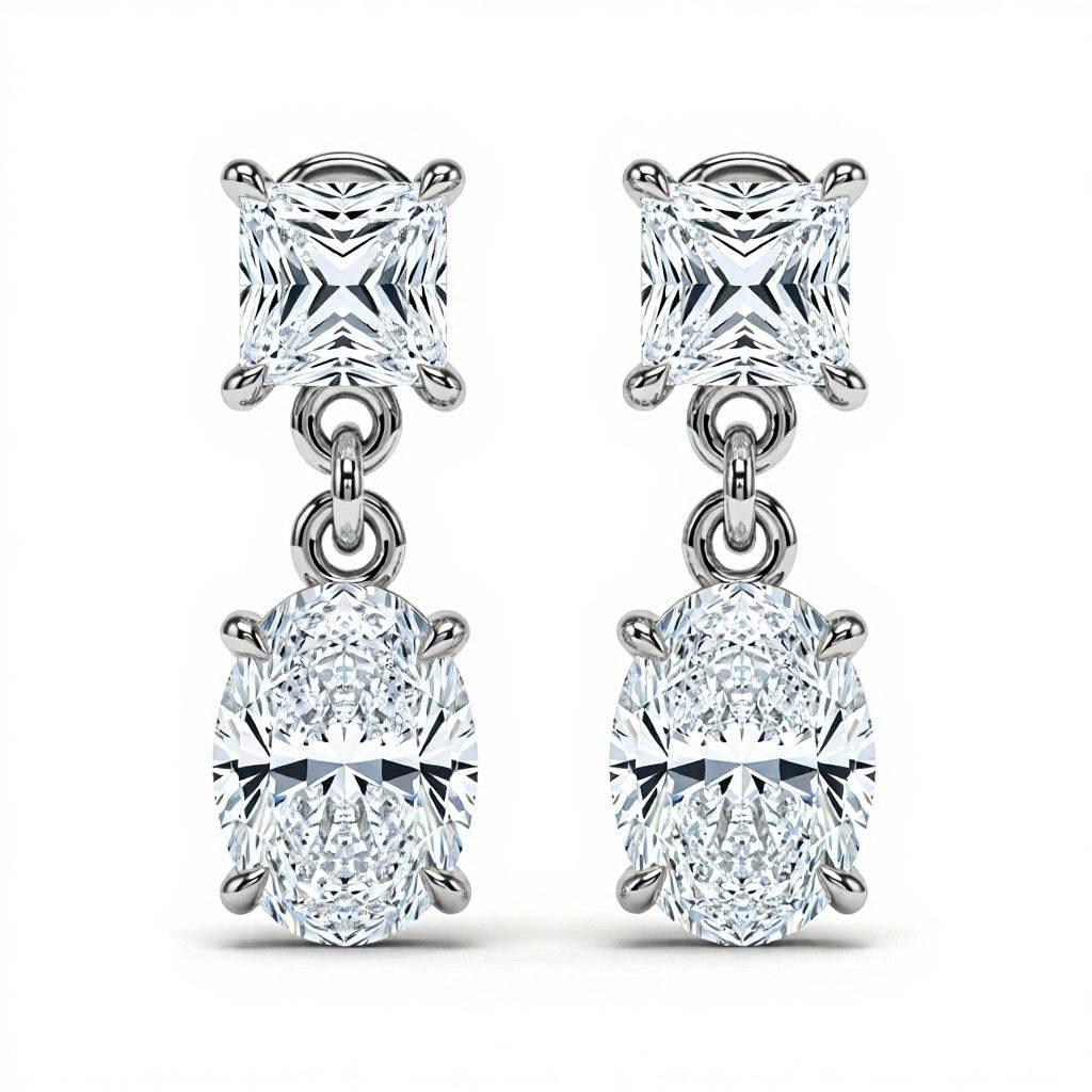 Fino Princess and Oval cut Lab diamond solitaire Earrings - Jewelslane
