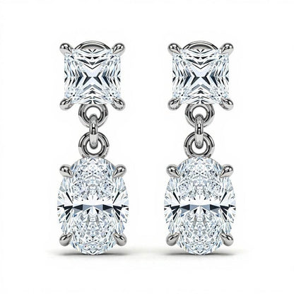 Fino Princess and Oval cut Lab diamond solitaire Earrings - Jewelslane