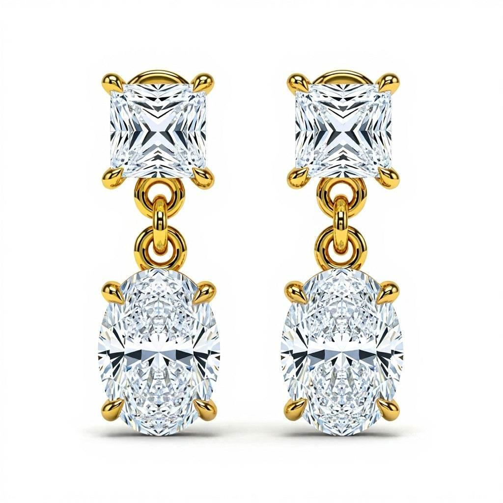Fino Princess and Oval cut Lab diamond solitaire Earrings - Jewelslane