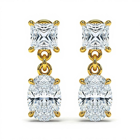 Fino Princess and Oval cut Lab diamond solitaire Earrings - Jewelslane