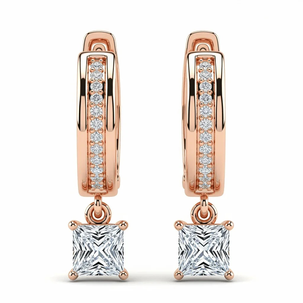 Flo Princess Cut Lab Diamond Hoop Earrings - Jewelslane
