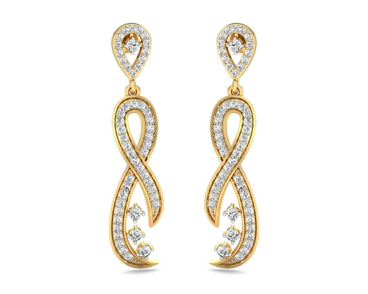 Fraya Long Diamond Danglers in Gold - Jewelslane