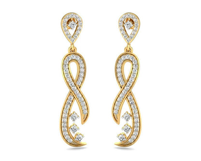 Fraya Long Diamond Danglers in Gold - Jewelslane
