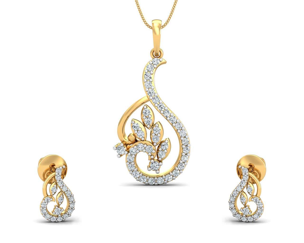 Gail Round brilliant Diamond Pendant & Earring Set - Jewelslane