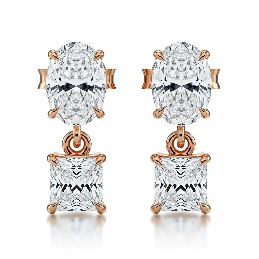 Gia Oval Shape & Princess Cut Lab Diamond Earrings - Jewelslane
