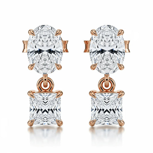 Gia Oval Shape & Princess Cut Lab Diamond Earrings - Jewelslane
