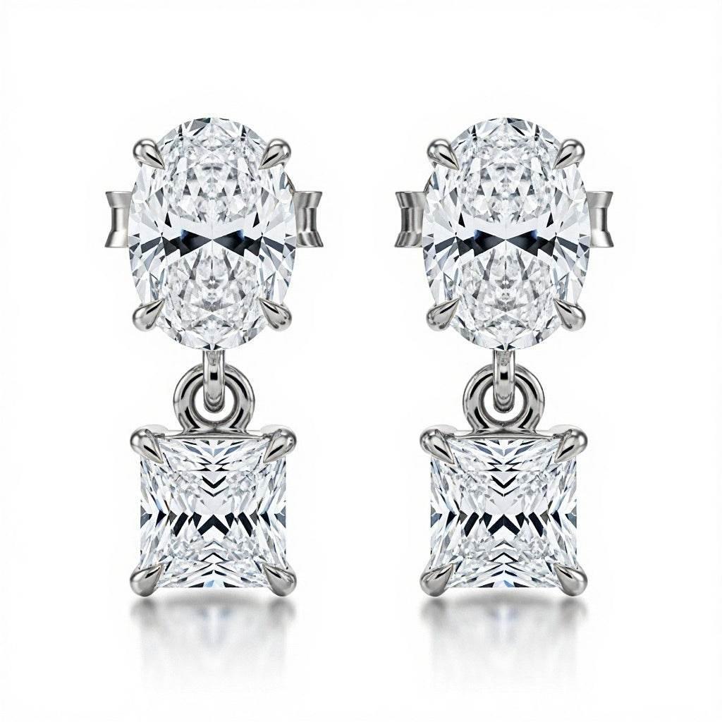 Gia Oval Shape & Princess Cut Lab Diamond Earrings - Jewelslane