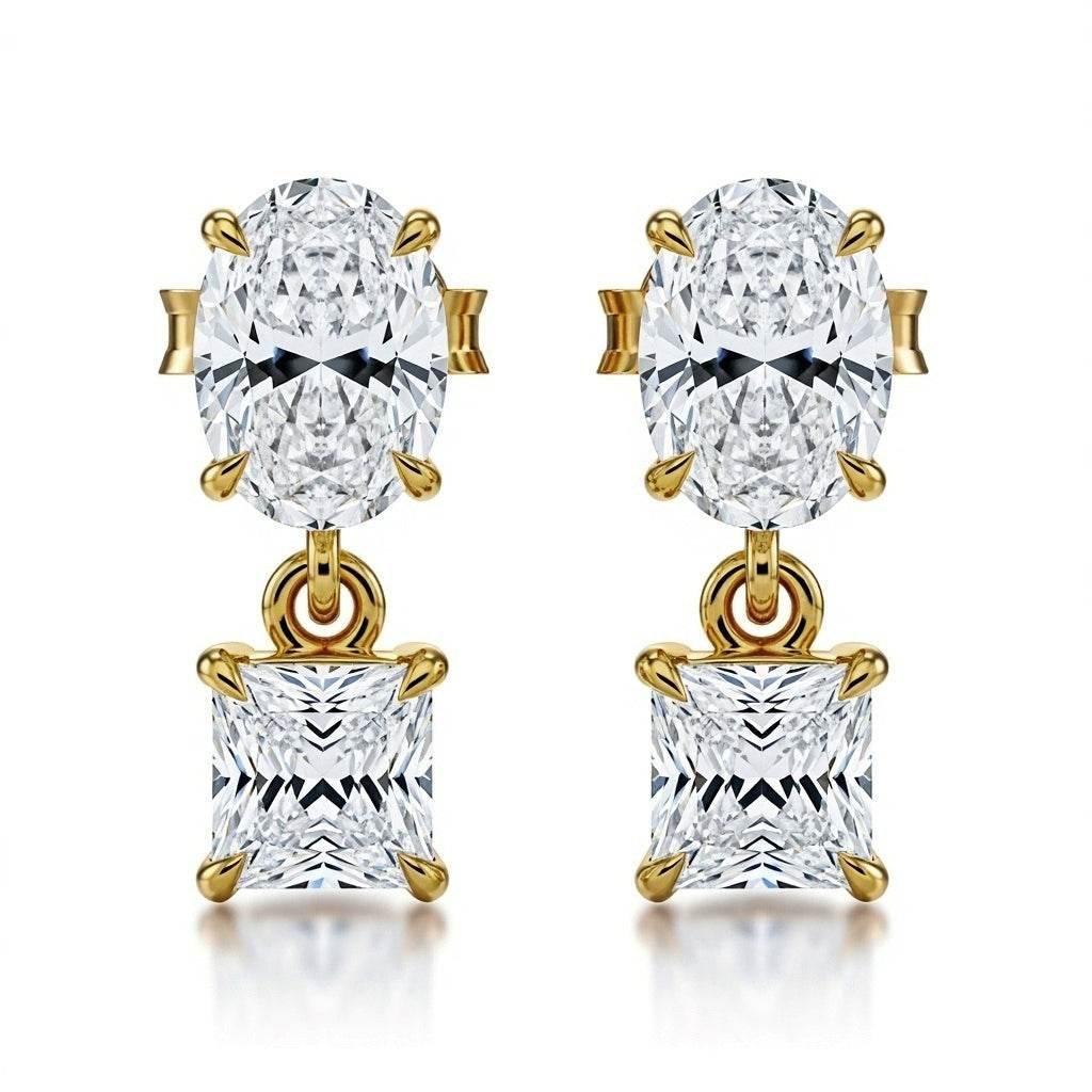 Gia Oval Shape & Princess Cut Lab Diamond Earrings - Jewelslane