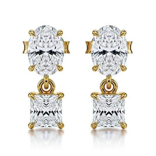 Gia Oval Shape & Princess Cut Lab Diamond Earrings - Jewelslane
