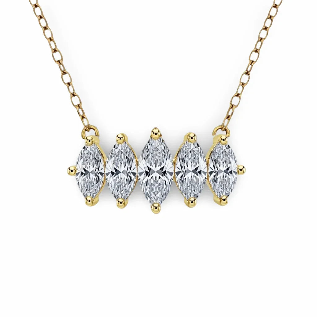 Gladys Marquee Shape Diamond solitaires Pendant Necklace - Jewelslane