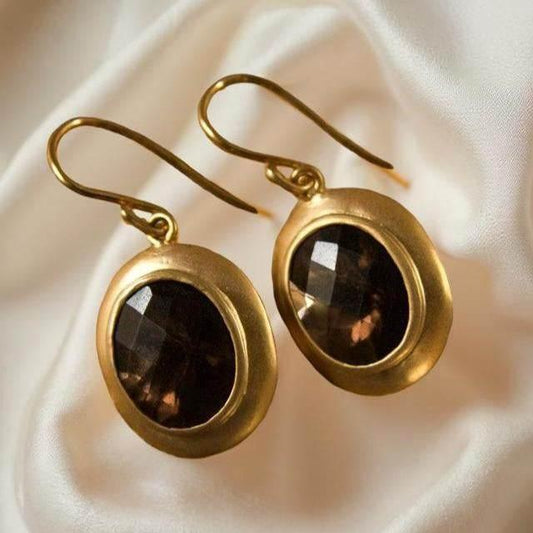 Gold Earring with Smokey Quartz - Jewelslane