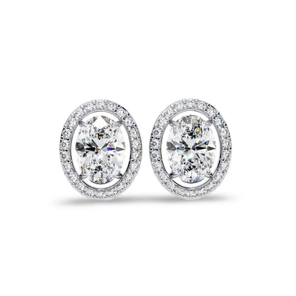 Heena Lab Diamond Oval shape Solitaire Diamond Earrings with diamond Halo - Jewelslane