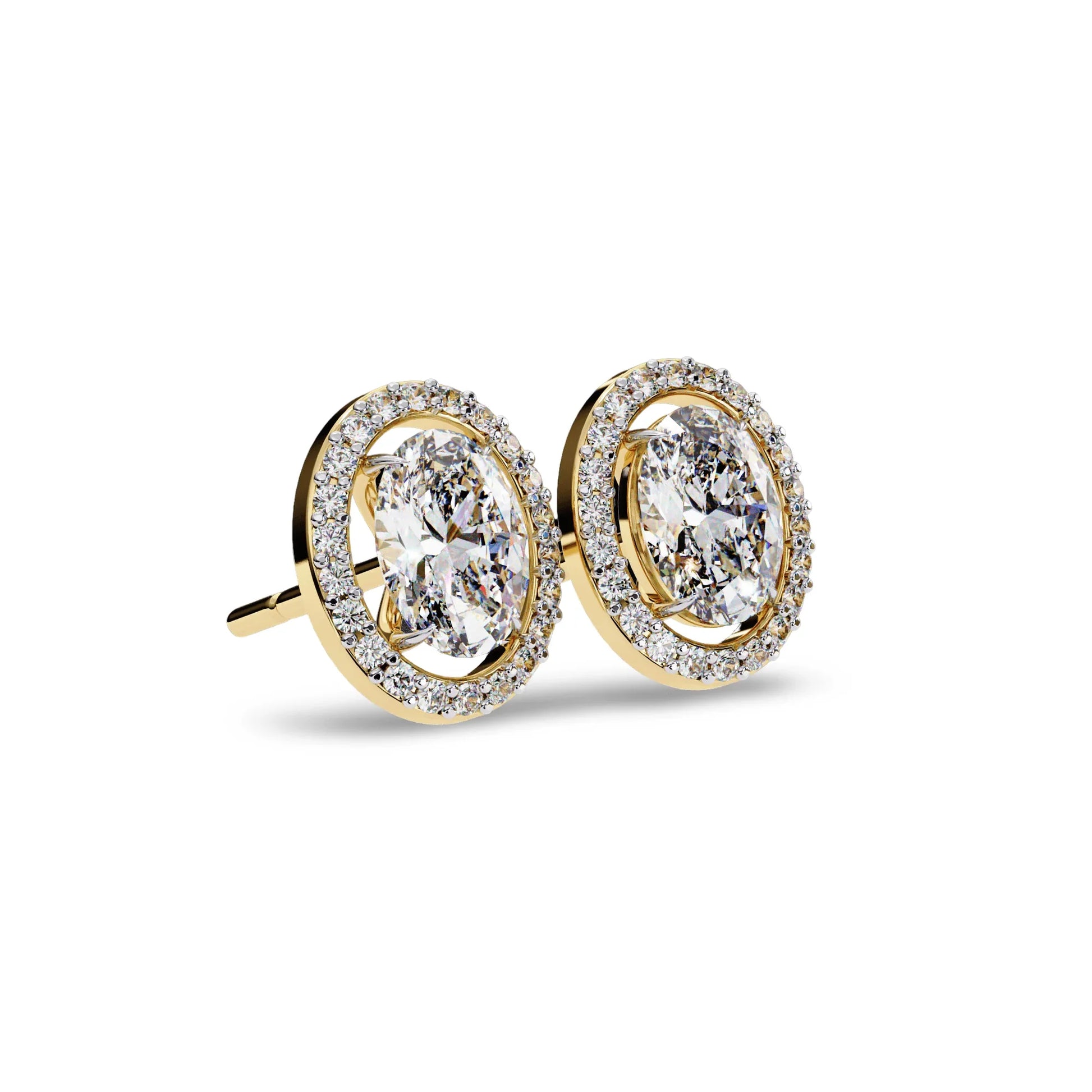 Heena Lab Diamond Oval shape Solitaire Diamond Earrings with diamond Halo - Jewelslane