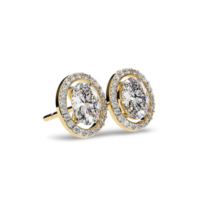 Heena Lab Diamond Oval shape Solitaire Diamond Earrings with diamond Halo - Jewelslane