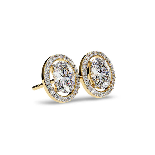 Heena Lab Diamond Oval shape Solitaire Diamond Earrings with diamond Halo - Jewelslane