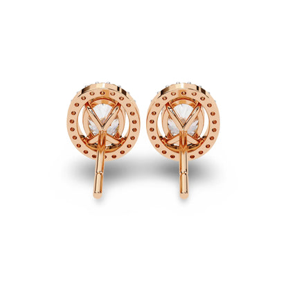 Heena Lab Diamond Oval shape Solitaire Diamond Earrings with diamond Halo - Jewelslane