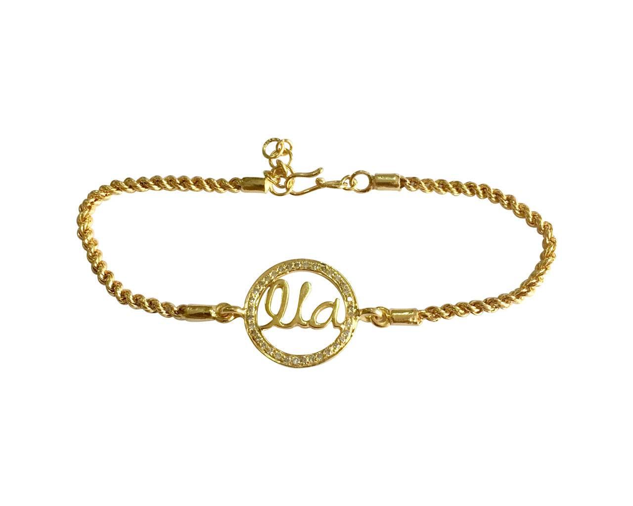 Identity Bracelet Name charm in Gold with Diamonds for Girls - Jewelslane