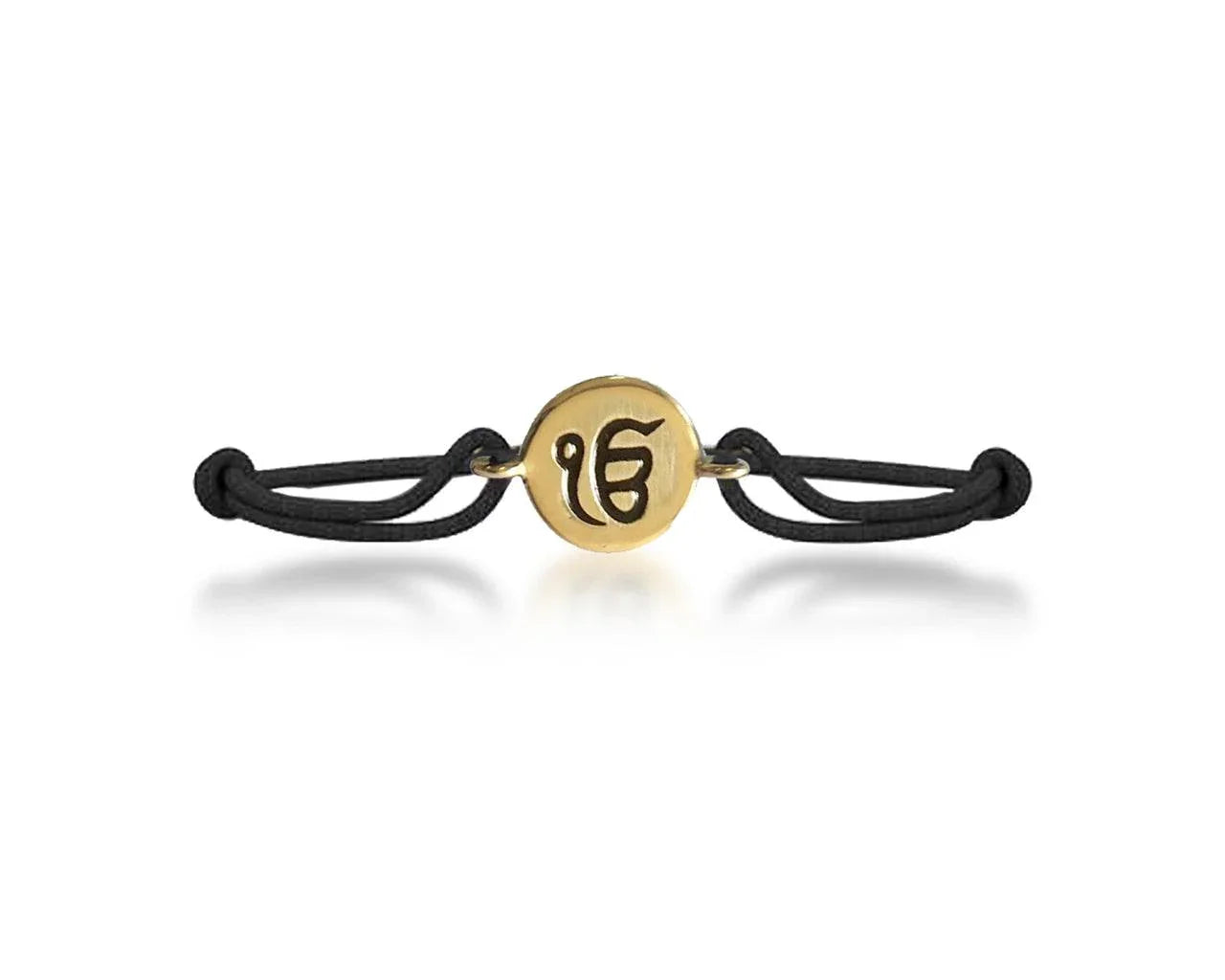 Authentic Ik Onkar Bracelet in 14k Gold for New Born Baby on adjustable black thread nazaria - Jewelslane