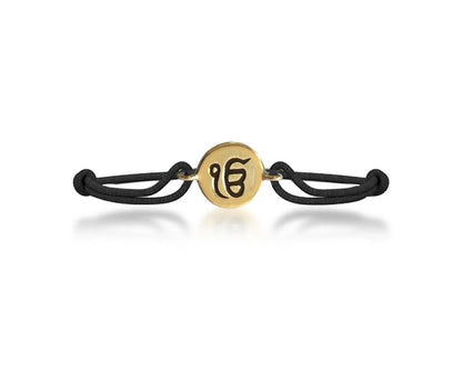 Authentic Ik Onkar Bracelet in 14k Gold for New Born Baby on adjustable black thread nazaria - Jewelslane