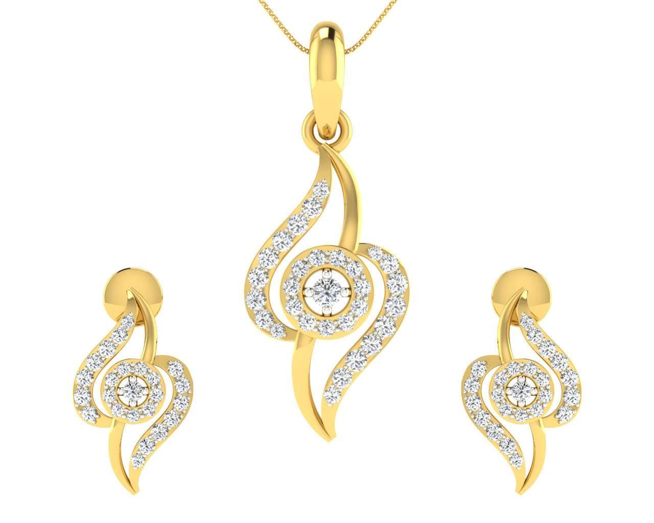 Jia Diamond Earrings & Pendant set - Jewelslane
