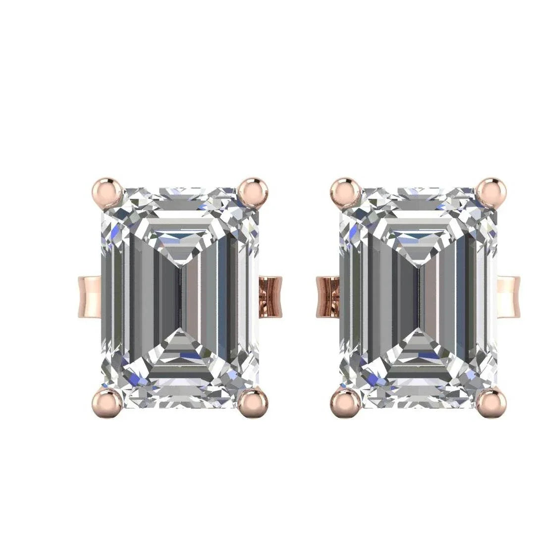 Jiya Emerald Cut Lab Grown Diamond Solitaire Earrings in Gold - Jewelslane