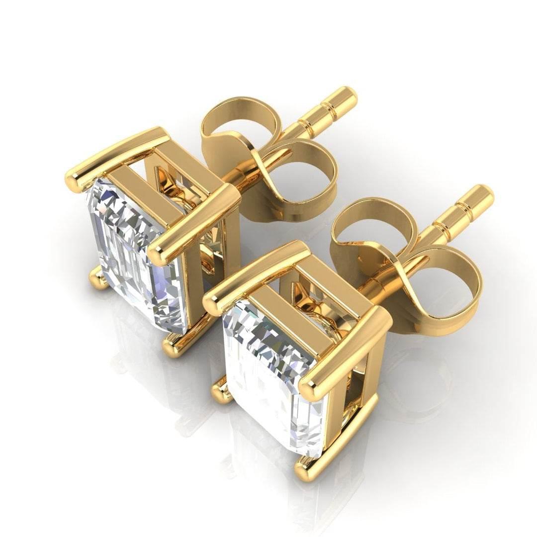 Jiya Emerald Cut Lab Grown Diamond Solitaire Earrings in Gold - Jewelslane